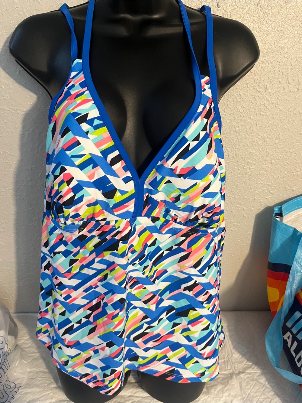 Blue Multicolor V-Neck Women’s One-Piece Swim Top